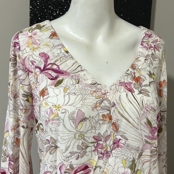 Anthropologie Maeve Pernille Floral Blouse vneck Tie Sleeve Cream Purple Sz S - Picture 6 of 14